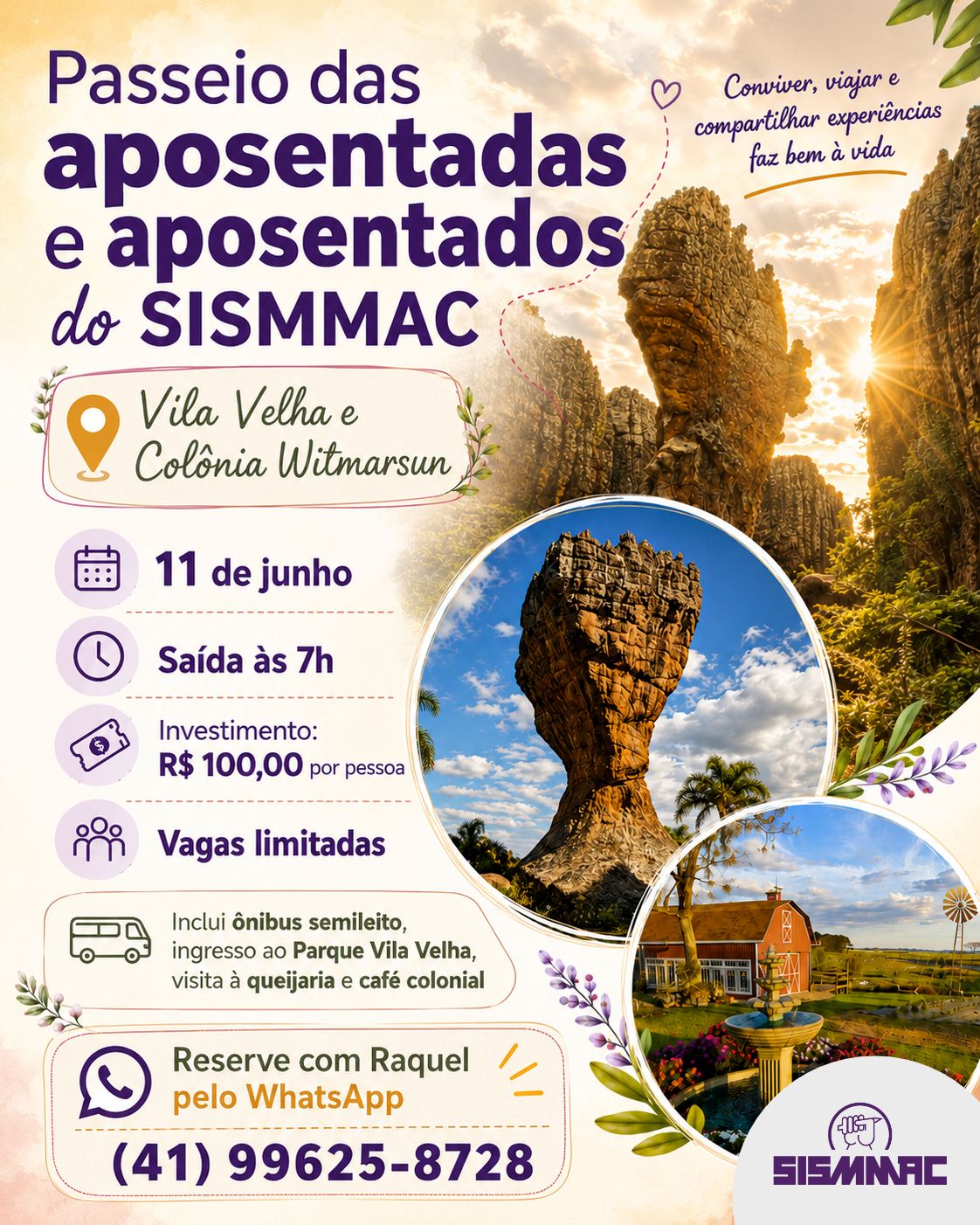 Participe do passeio das(os) aposentadas(os) para Vila Velha e Colônia Witmarsun