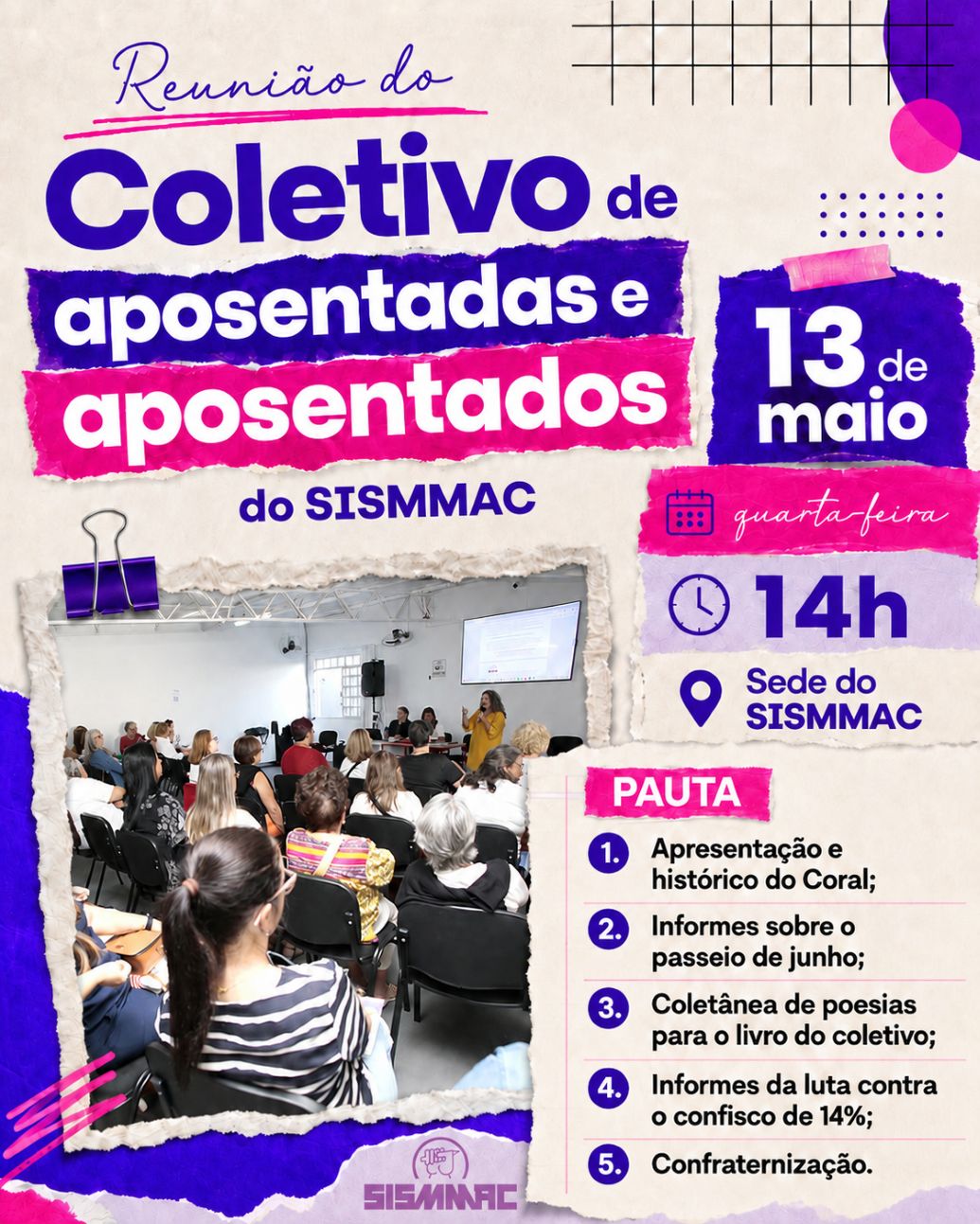 sismmac - reunião coletivo de aposentadas e aposentados maio 2026